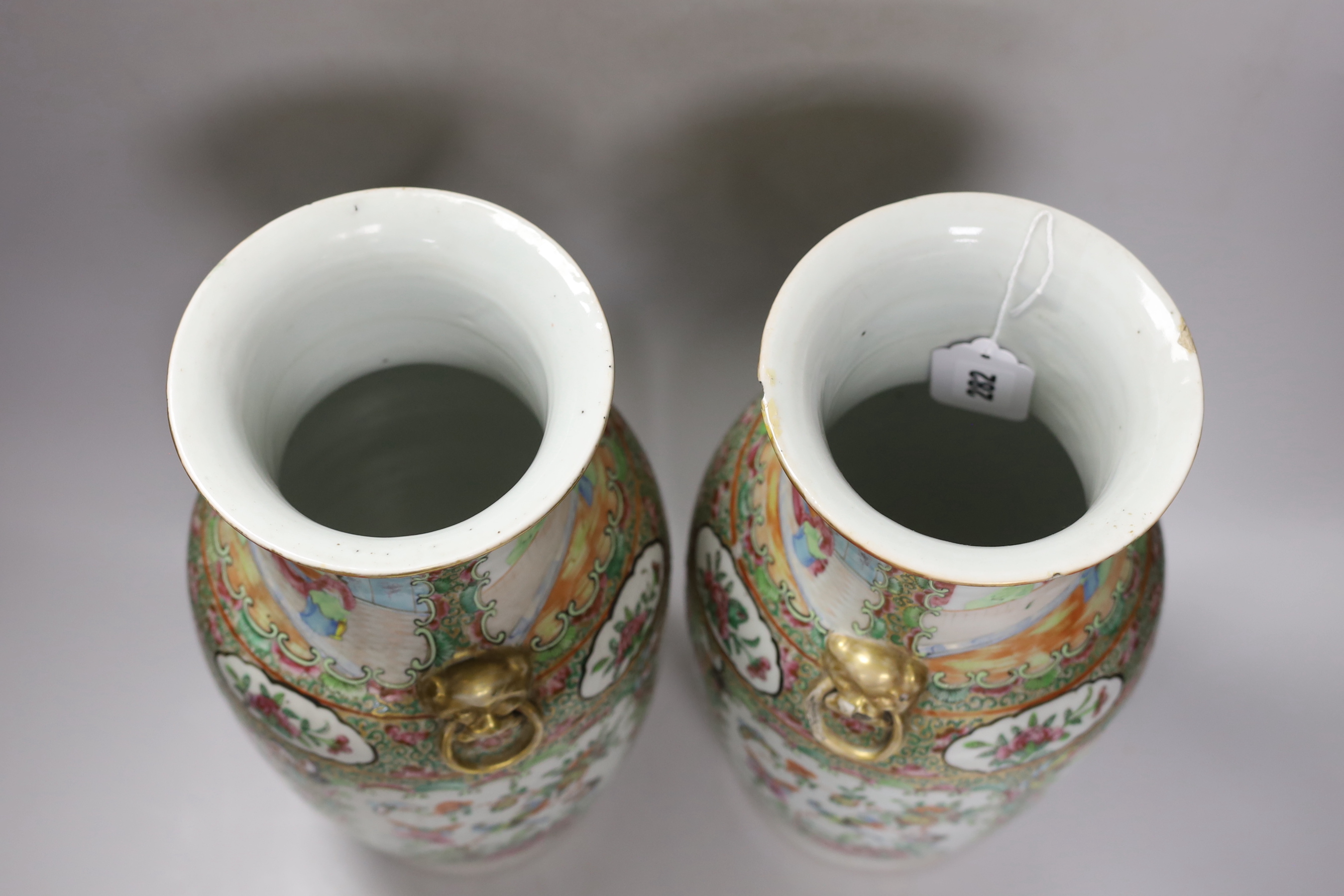 A pair of 19th century Chinese famille rose two handled vases, 36cm